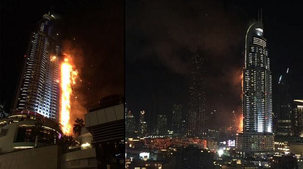 Se incendió un hotel de lujo cerca del rascacielos más alto del mundo en Dubái