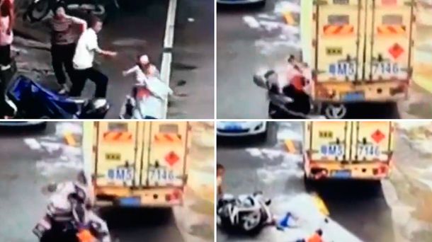 Dos nenes sobre una moto chocaron contra un camión