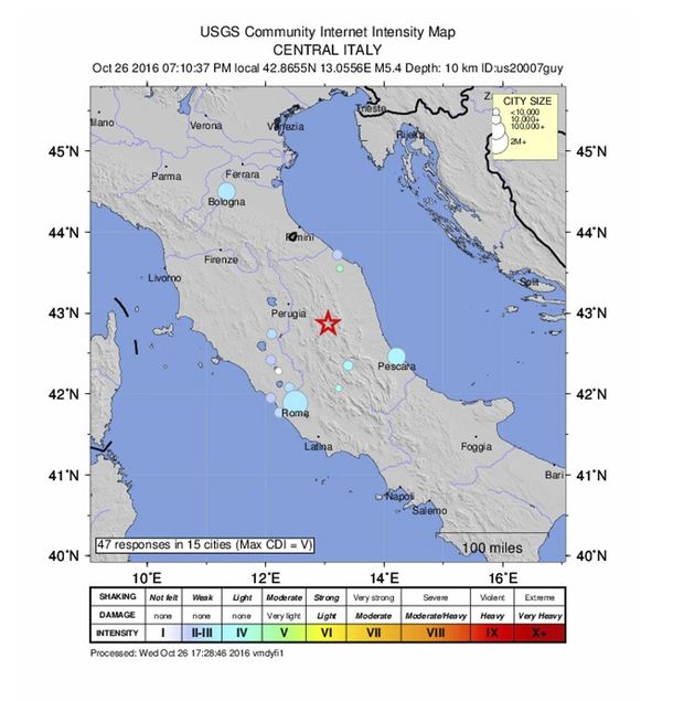 El sismo se registró en la Región de las Marcas