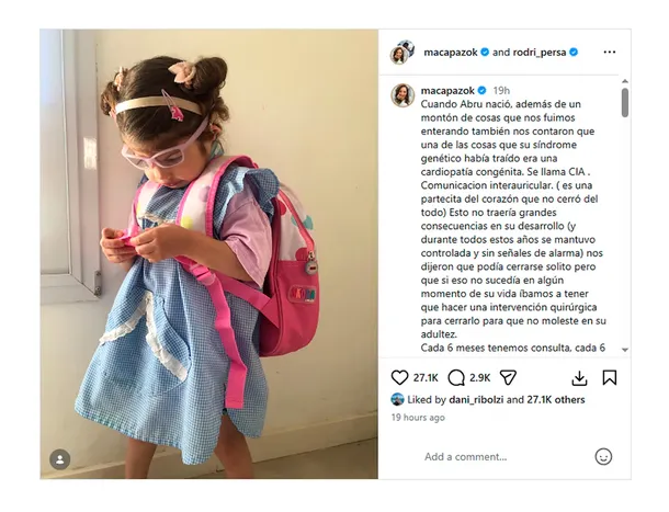 Macarena Paz hizo un pedido de oración por la salud de su hija Abril. Macarena Paz hizo un pedido de oración por la salud de su hija Abril.