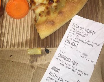 Una cucaracha que se retorcía en su pizza