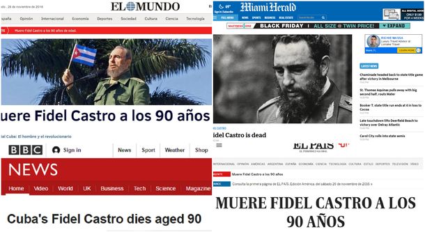 La muerte de Fidel Castro es noticia destacada de los principales portales del mundo
