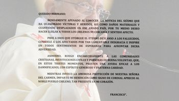 francisco se solidarizo por la tragedia del terremoto en chile francisco se solidarizo por la tragedia del terremoto en chile