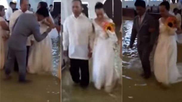 Se casaron en una iglesia inundada