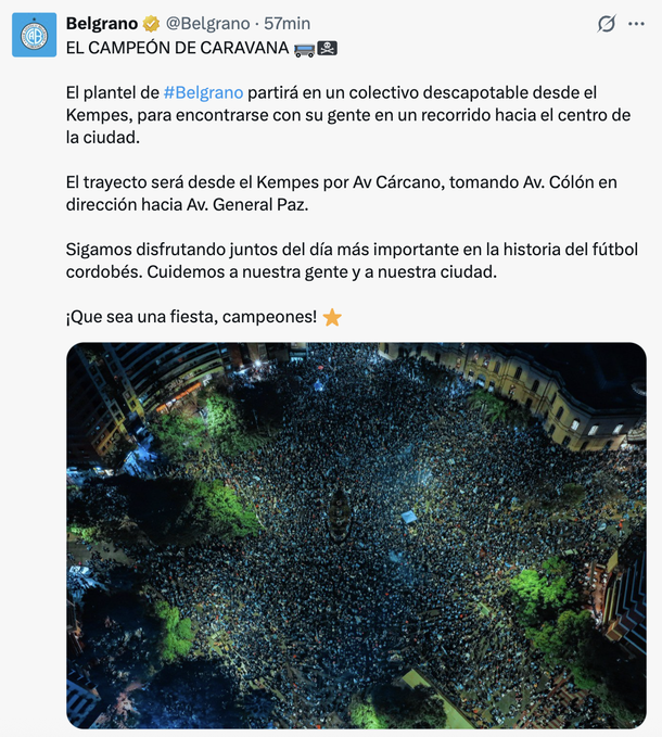 El anuncio de Belgrano para los festejos en Córdoba. El anuncio de Belgrano para los festejos en Córdoba.