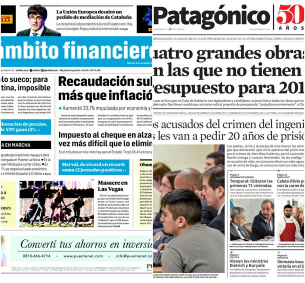 Tapas de diarios del martes 3 de octubre de 2017