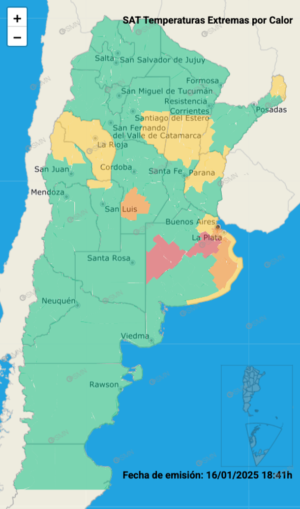 Sigue la alerta por calor en Buenos Aires y varias partes del pa&iacute;s. Fuente: Servicio Meteorol&oacute;gico Nacional.&nbsp;