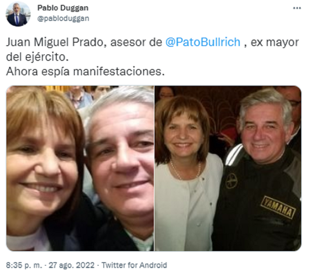 Pablo Duggan revela que un espía de Patricia Bullrich filmó a los peronistas que fueron a Recoleta