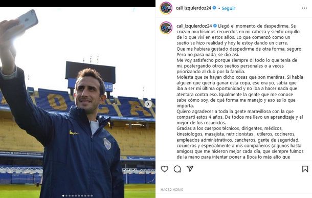 Izquierdoz contra Boca: Me molestan muchas mentiras que se dijeron