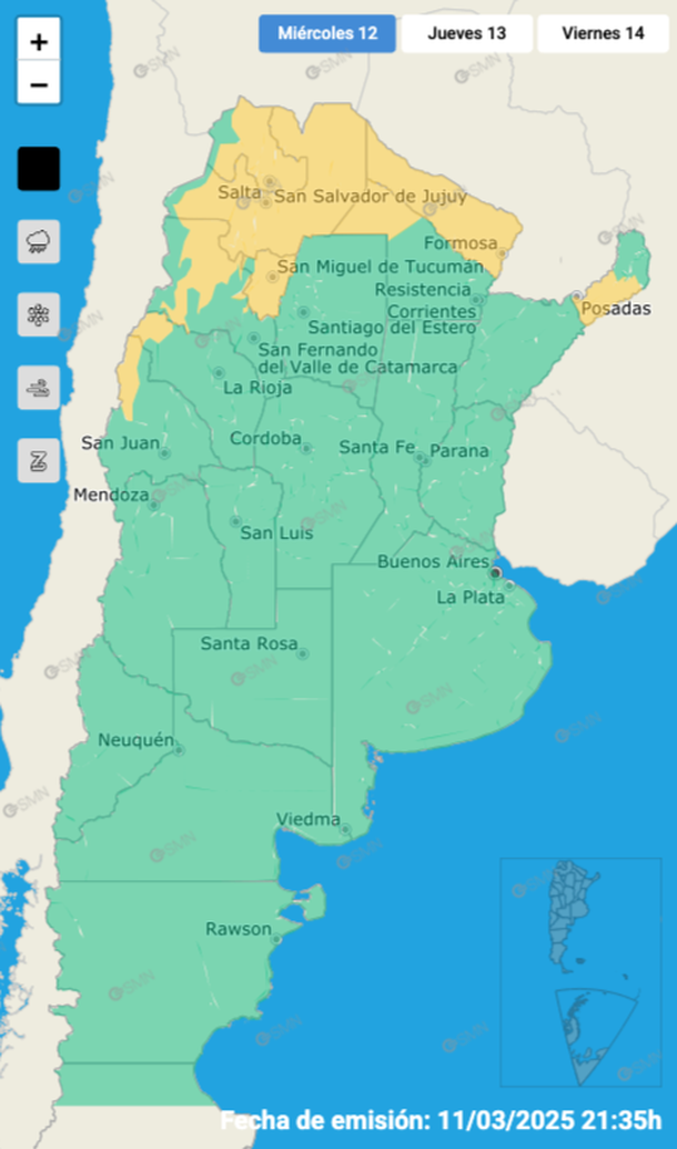 Alerta por tormentas fuertes y granizo este miércoles. Fuente: Servicio Meteorológico Nacional. Alerta por tormentas fuertes y granizo este miércoles. Fuente: Servicio Meteorológico Nacional.