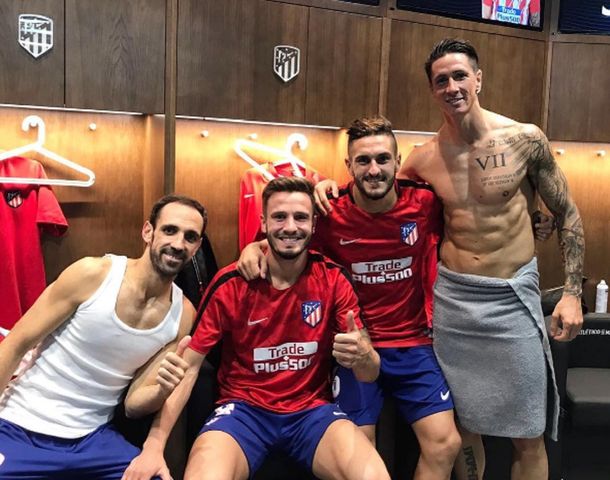 Los jugadores del Atlético celebraron y el Niño Torres apareció algo excitado