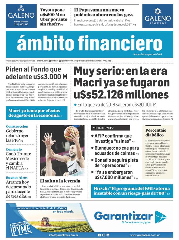 Tapas de diarios del martes 28 de agosto de 2018