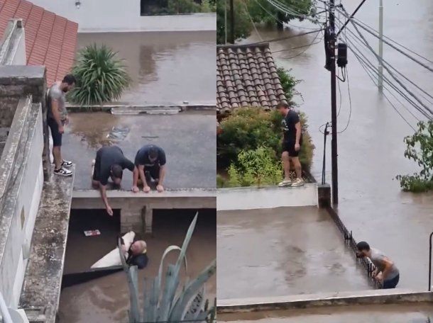 Héroes de Bahía Blanca: se viralizó un video de dos jóvenes que salvaron a una familia y a su perro