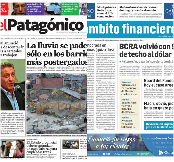 Tapas de diarios del viernes 18 de mayo de 2018