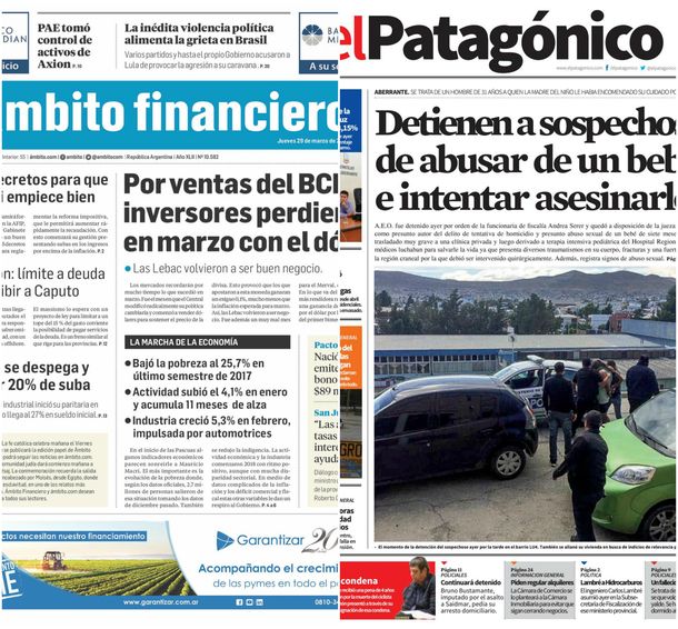 Tapas de diarios del jueves 29 de marzo de 2018