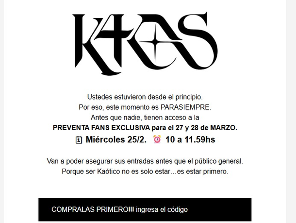 Código secreto para el recital de K4OS en el Gran Rex Código secreto para el recital de K4OS en el Gran Rex