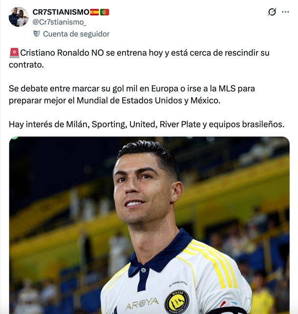 El tuit de un seguidor español de Cristiano Ronaldo que reavivó la ilusión de los hinchas de River. El tuit de un seguidor español de Cristiano Ronaldo que reavivó la ilusión de los hinchas de River.