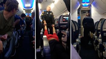 Sacan a una mujer de un avión arrastrando Sacan a una mujer de un avión arrastrando