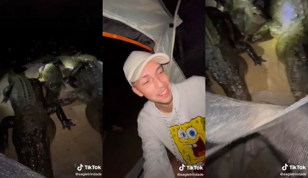 Fue de campamento y se despertó con caimanes alrededor de la carpa