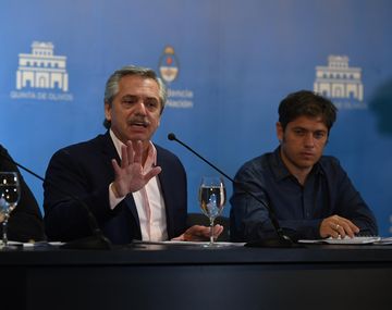 Horacio Rodr&iacute;guez Larreta, Alberto Fern&aacute;ndez y Axel Kicillof en la conferencia en la que se anunciaron medidas de salud p&uacute;blica