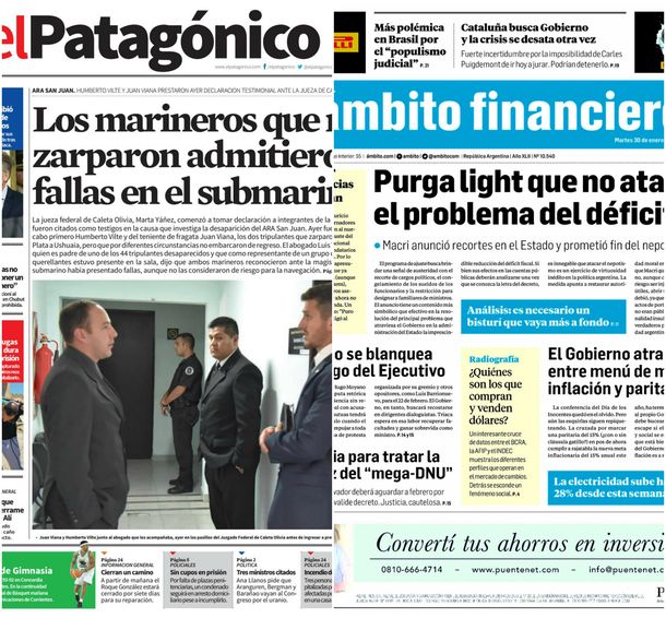 Tapas de diarios del martes 30 de enero de 2018