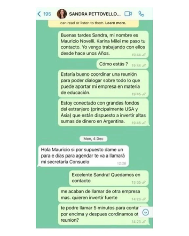 El presunto chat de Sandra Pettovello que la podría vincular al escándalo $LIBRA que difundió Maximiliano Ferraro. El presunto chat de Sandra Pettovello que la podría vincular al escándalo $LIBRA que difundió Maximiliano Ferraro.