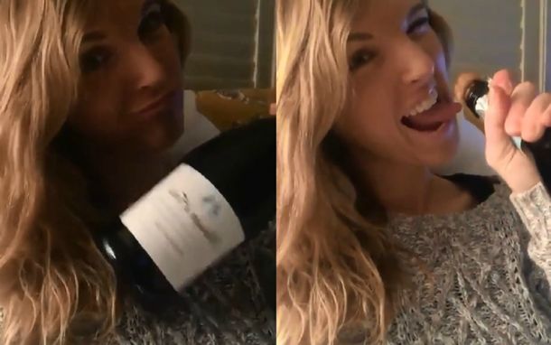 VIDEO: Se quiso hacer la sexy con una botella de champagne y cometió un doloroso error