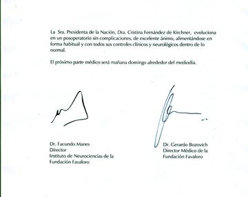 Éste es el quinto parte médico tras la operación de Cristina