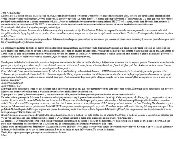 La carta de Viviam Perrone anunciando su renuncia