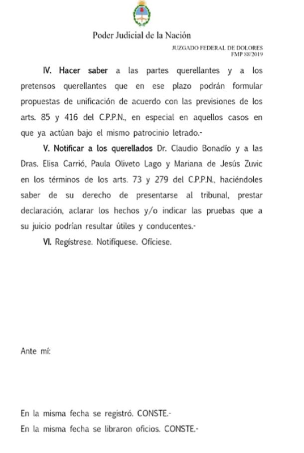 Ramos Padilla invitó a declarar a Carrió, Zuvic, Oliveto y Bonadio por la causa de espionaje ilegal