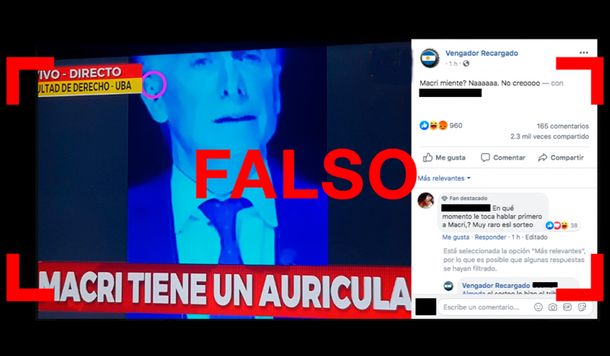 Es falso que Macri tenía un auricular durante el debate presidencial