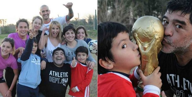 Maradona posó con Dalma, Gianinna, Benjamín y Rocío en homenaje a La mano de Dios