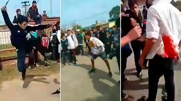 VIDEO: Con cuchillos, palos y piedras, alumnos se pelean a la salida del colegio