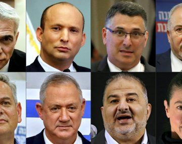Israel: Lapid y Bennett (arriba, primeros desde la izquierda) formaron una coalición