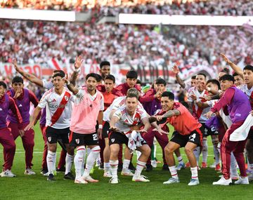 El efusivo festejo de los jugadores de River tras el triunfo ante Boca en el Superclásico