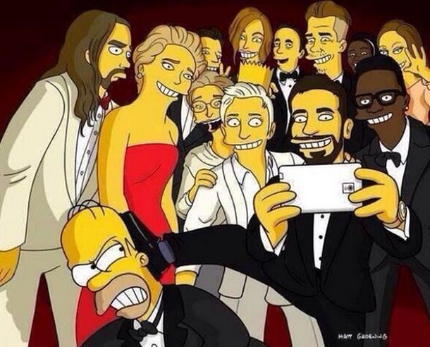Furor en la web por la parodia de Los Simpson a la selfie de los Oscar