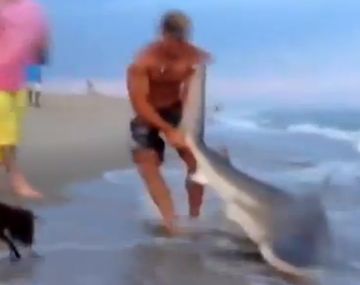 Fue a pescar a la playa y fue sorprendido por un tiburón