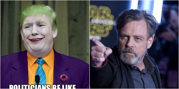 Luke Skywalker se puso en la piel del Guasón e imitó a Donald Trump