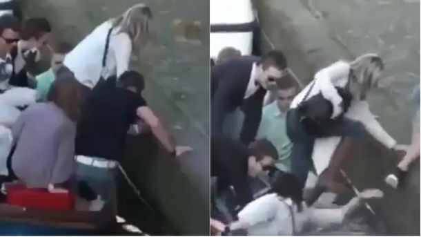 El video viral del año: dos mujeres cayeron al agua al bajarse del bote