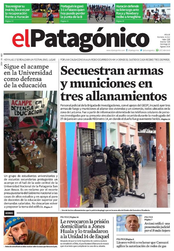 Tapas de diarios del lunes 27 de agosto de 2018