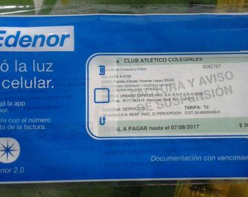 Esta es la boleta de luz que le llegó al club Colegiales