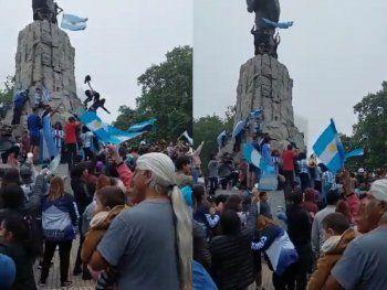 Cayeron de un monumento mientras festejan el triunfo de Argentina
