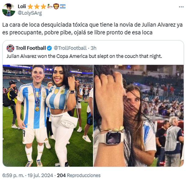 Julián Álvarez se sacó una foto con una fan y la cara de su novia ...