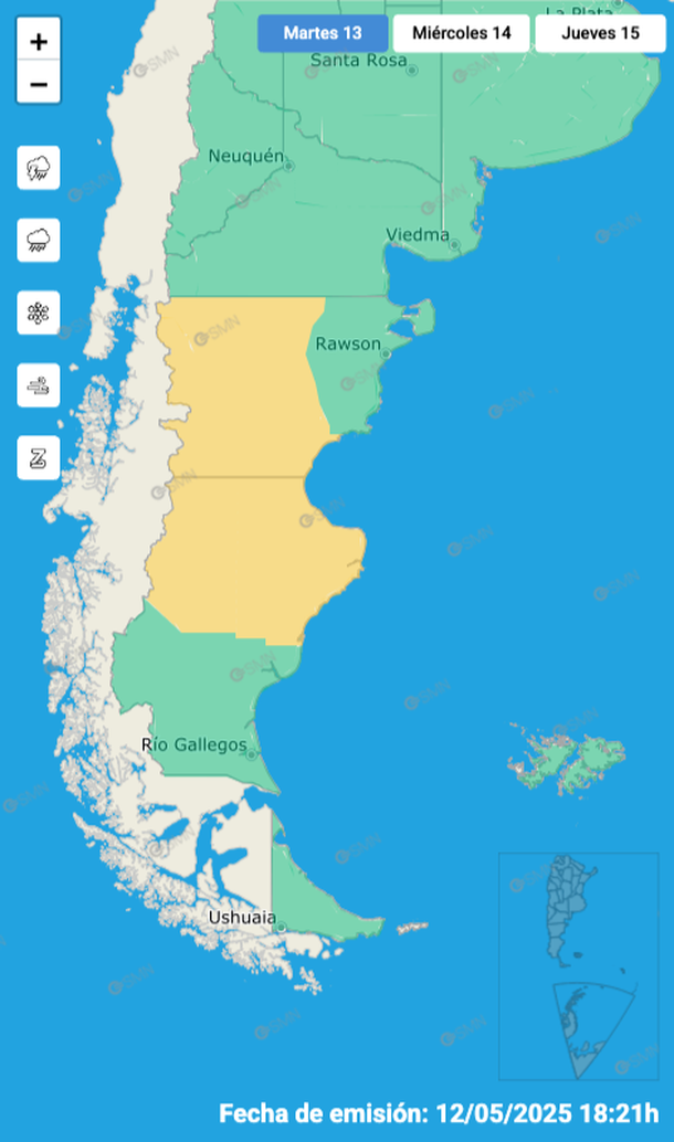 Alerta por lluvias y viento este martes. Fuente: Servicio Meteorológico Nacional. Alerta por lluvias y viento este martes. Fuente: Servicio Meteorológico Nacional.