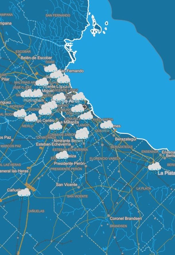 Se esperan lluvias este miércoles en la Ciudad y el conurbano. Fuente: Servicio Meteorológico Nacional.