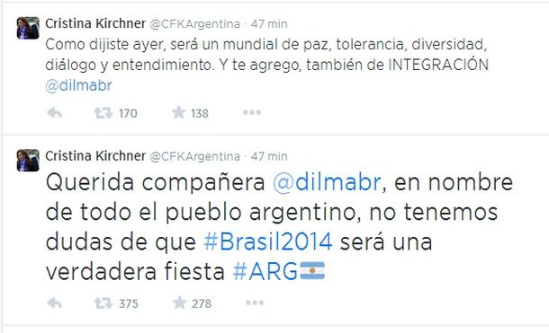 Cristina y su mensaje a Dilma: Que la Copa quede en la Patria Grande