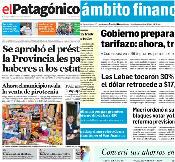 Tapas de diarios del jueves 7 de diciembre de 2017