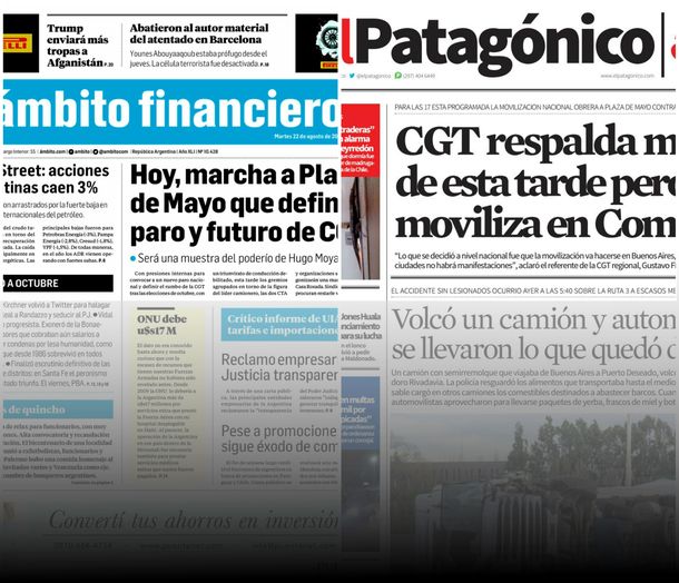 Tapas de diarios del martes 22 de agosto de 2017