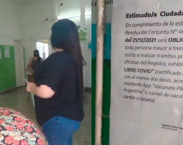 Estalló de furia en el Registro Civil porque le exigieron el Pase Sanitario