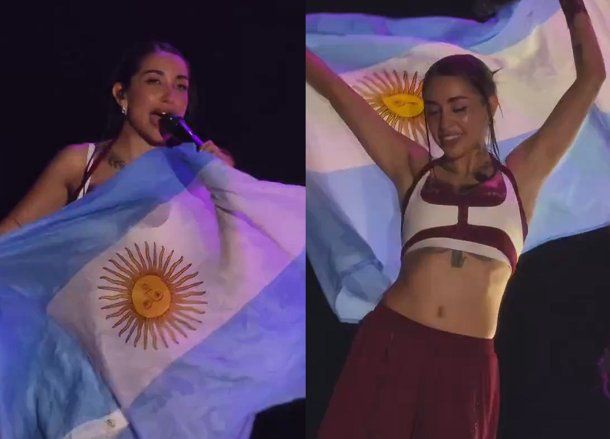 María Becerra flameó una bandera argentina en Barcelona.